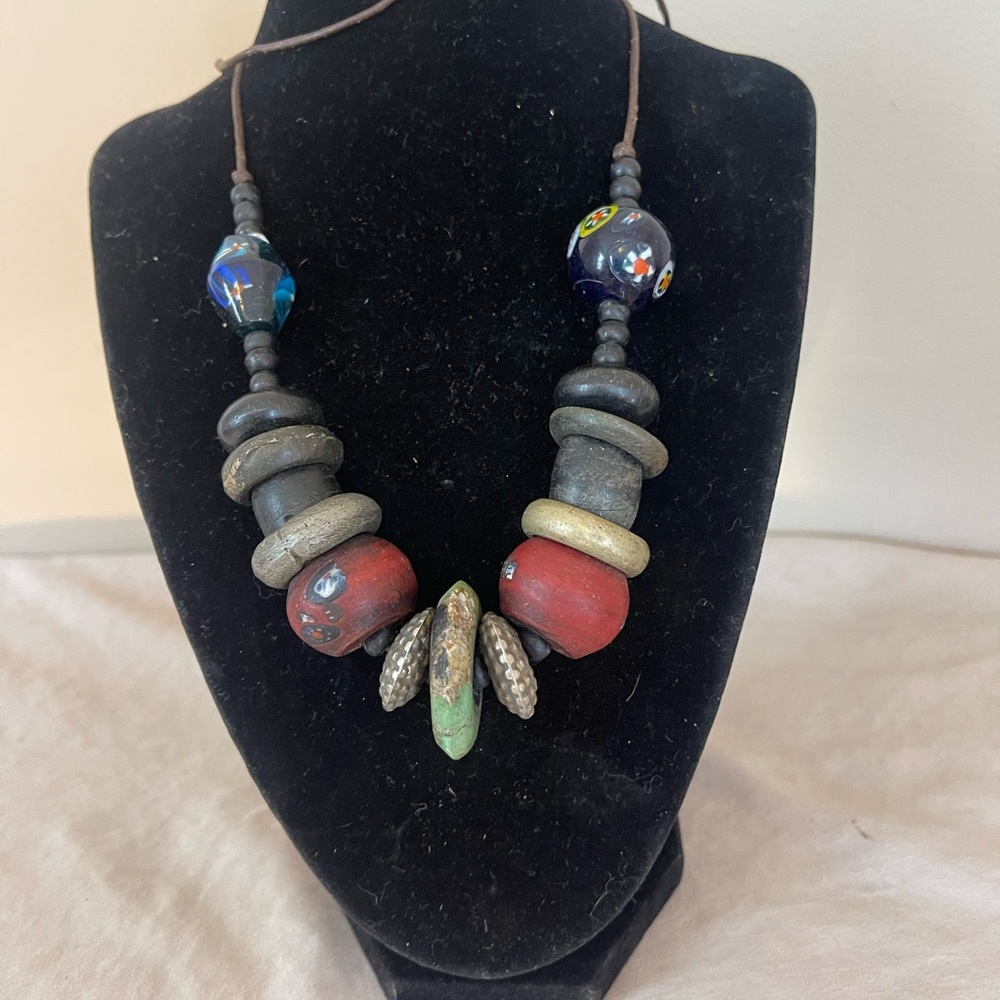 Handcrafted Multicolor Beaded Necklace Jewelry Old Beads African Rare Antique - Picture 5 of 7